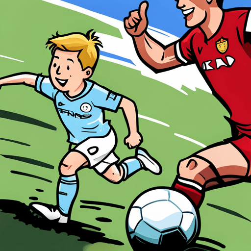 A cartoon illustration of a boy kicking a soccer ball.