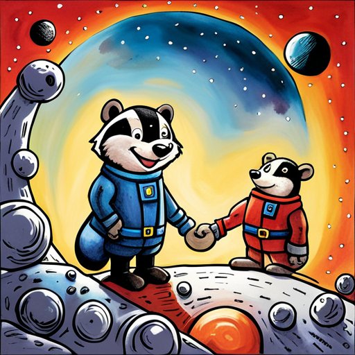 A cartoon illustration of two badgers on the moon.