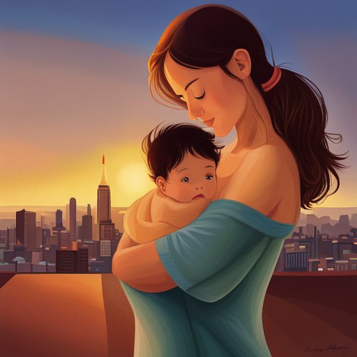 An illustration of a woman holding a baby in her arms.