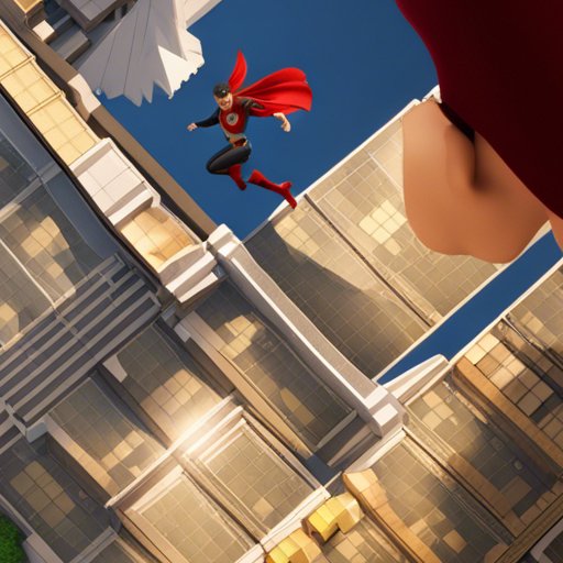 A man in a red cape is flying over a city.