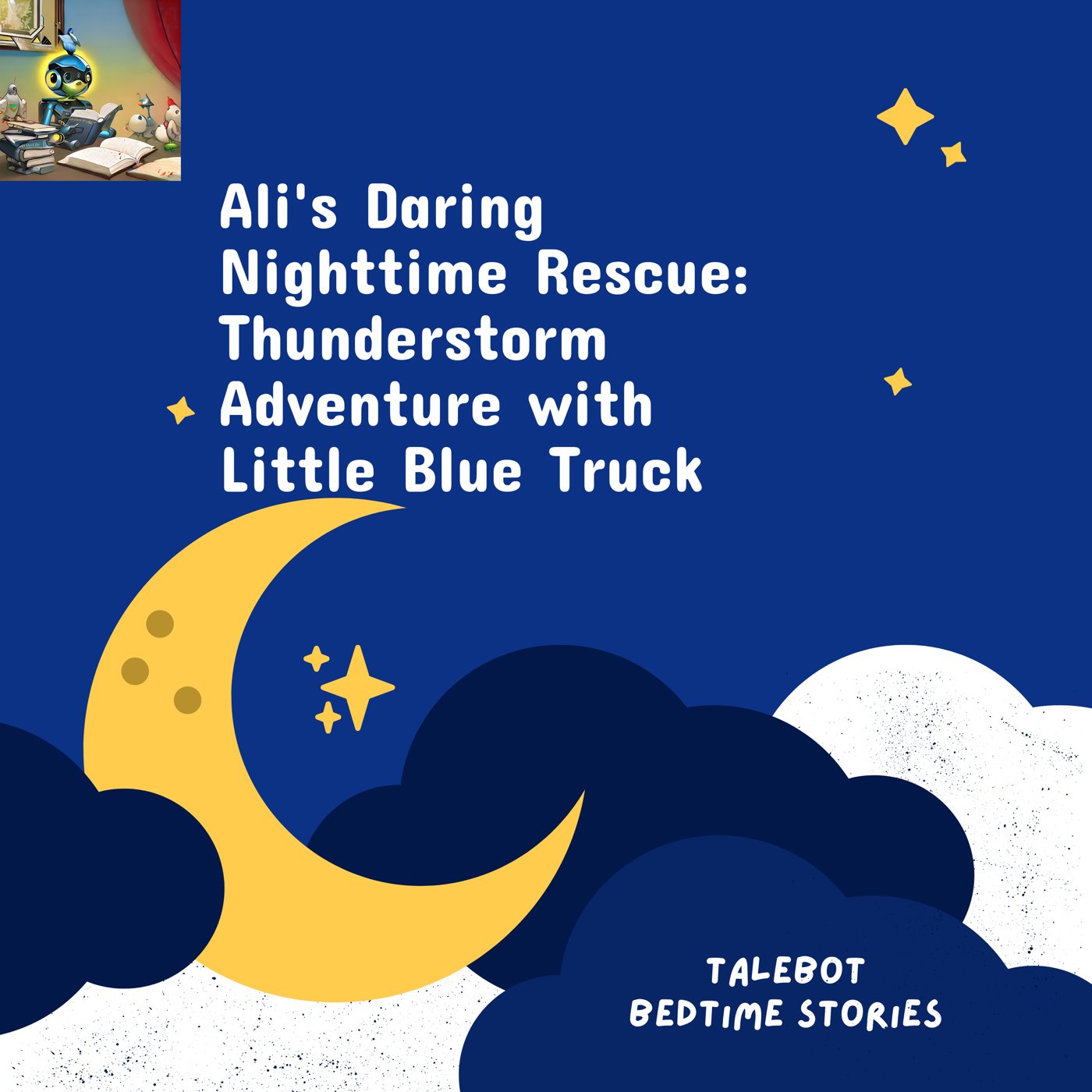 Cover photo of the bedtime story named Ali's Daring Nighttime Rescue: Thunderstorm Adventure with Little Blue Truck