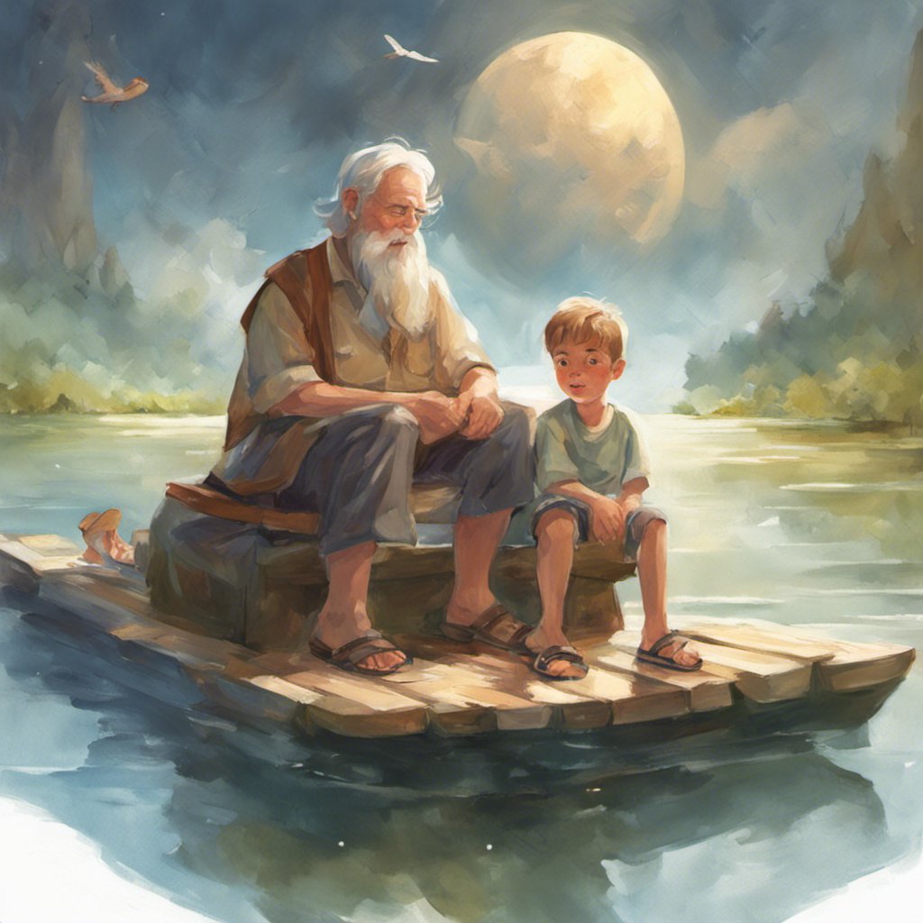 A dangerous fishing adventure between James and his grandpa depicted in a painting.