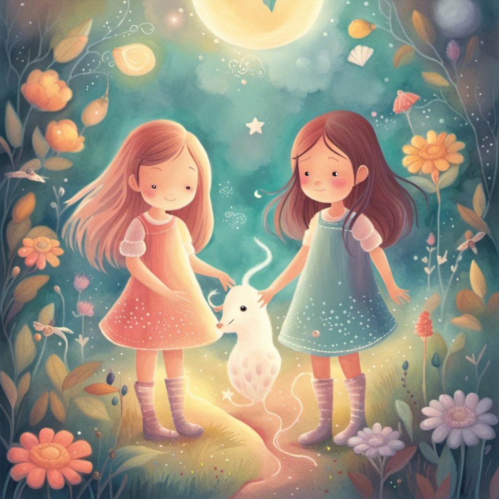 Reina and Sofia, two little girls, embark on a remarkable moonlit journey with their white dog.