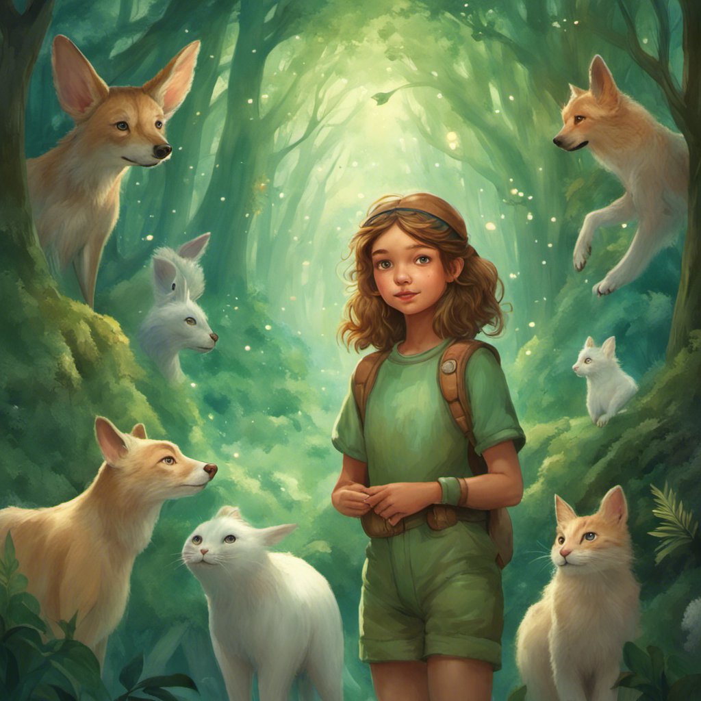 Pupi's Journey takes place in a Village of Animal Friends, where a girl stands surrounded by many animals in a forest.