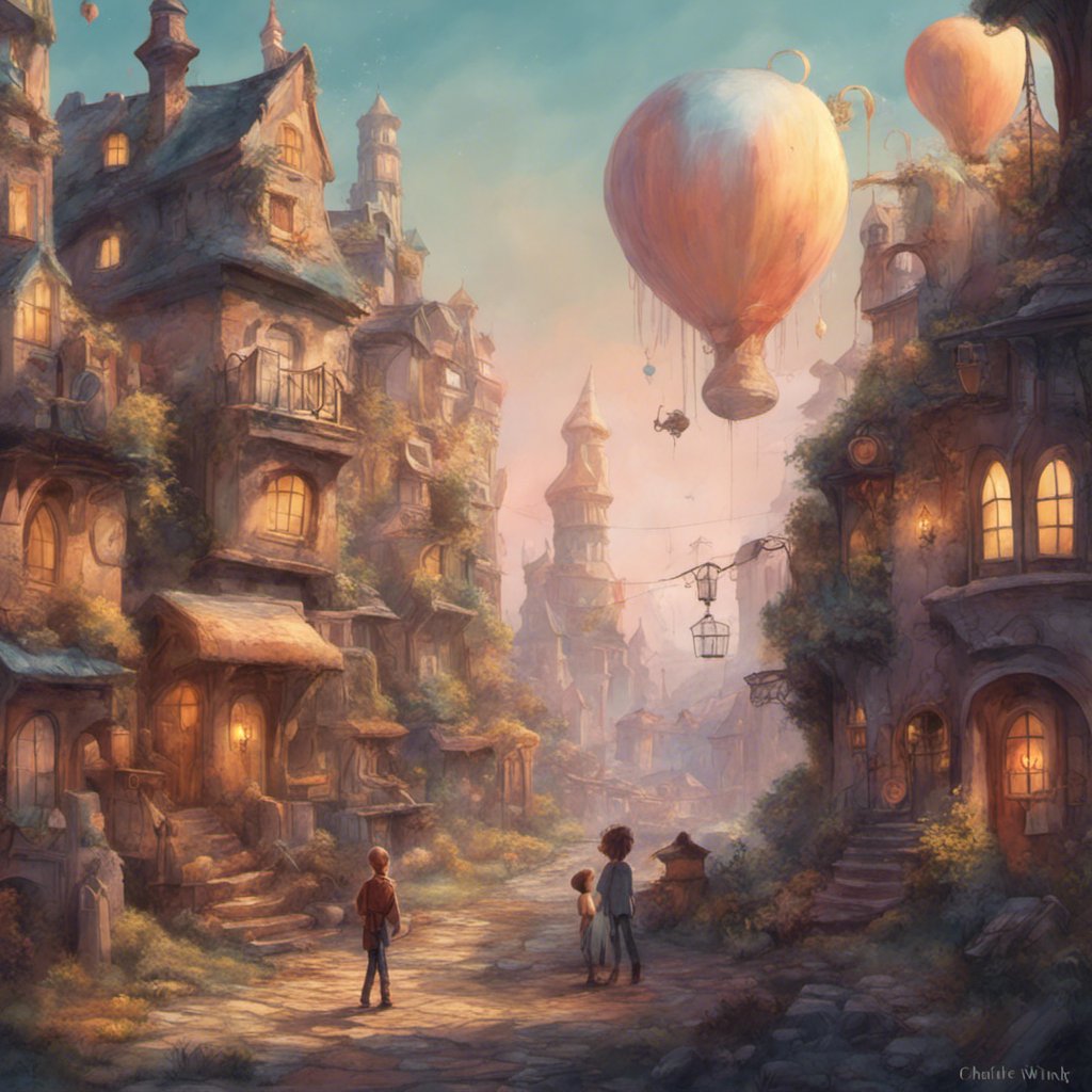 Charlie's extraordinary encounter in an enchanted city with hot air balloons in the sky.