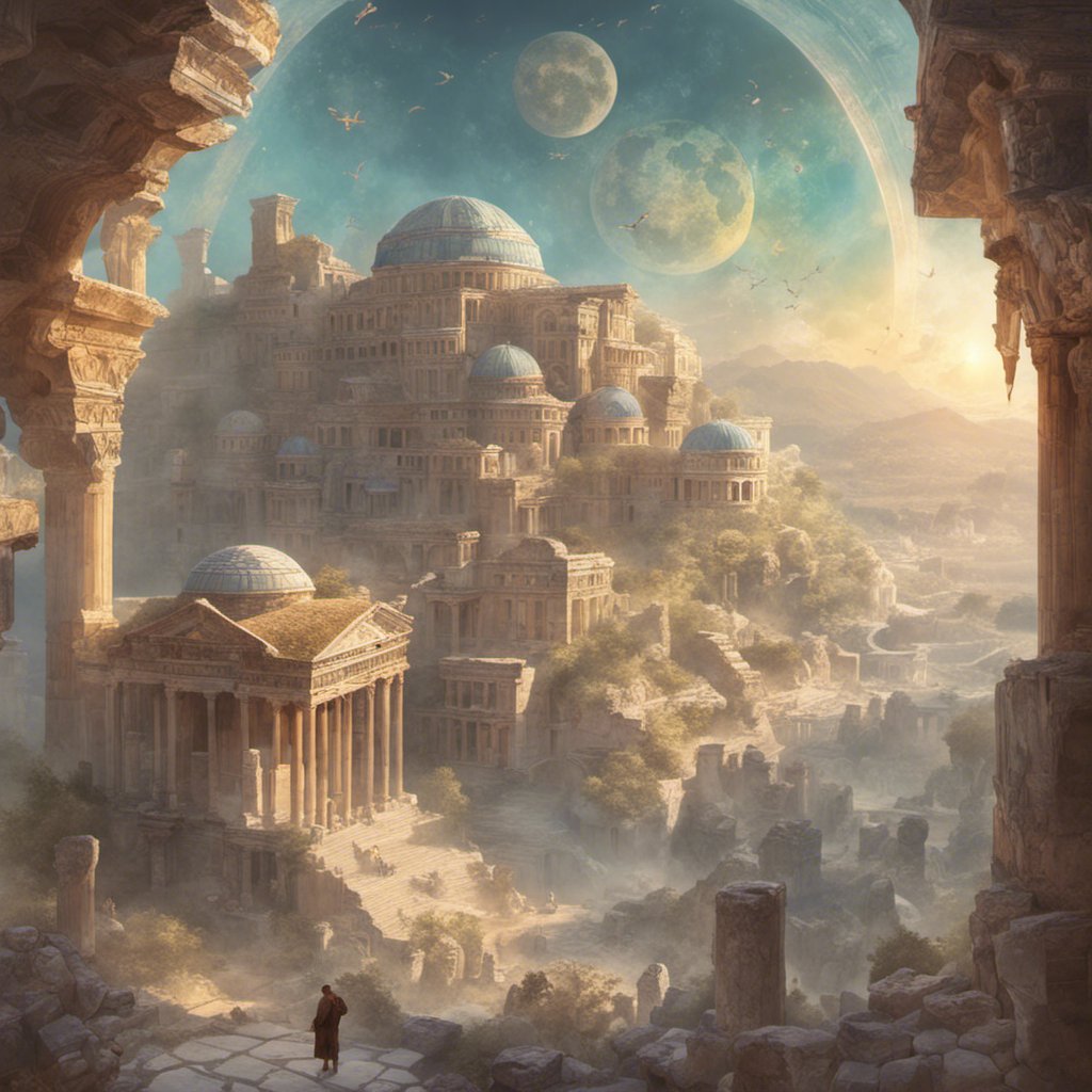 An image of a fantasy city in the middle of a cave, inspired by the ancient city of Ephesus and depicted on the unique Duru - Time Traveler's Map.