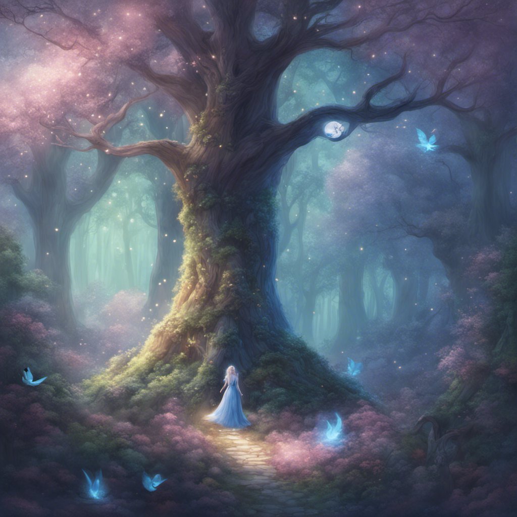 A woman exploring an enchanting forest filled with animal love.