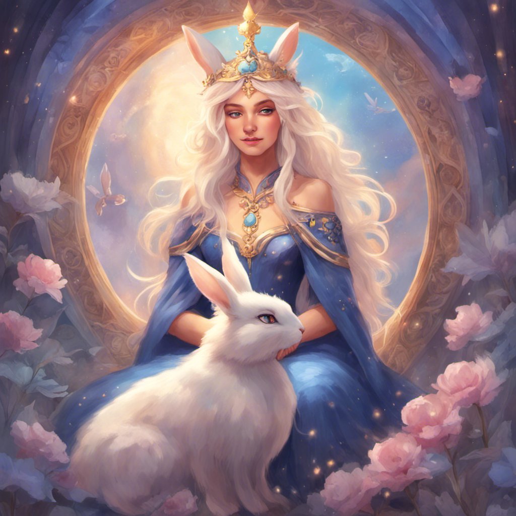 A fairy with a rabbit sitting in a circle in the Goodness Kingdom.