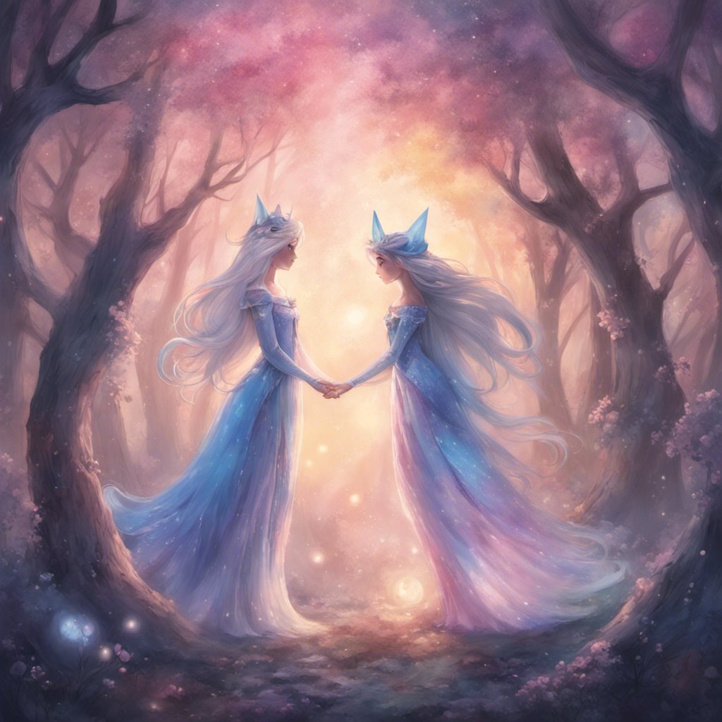 Princess Luna and Lola holding hands in a forest during their journey.