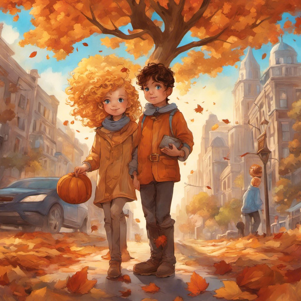 Mina's Thanksgiving Quest: A girl and boy named Mina and Austin are walking down the street with pumpkins, on a Journey of Gratitude.