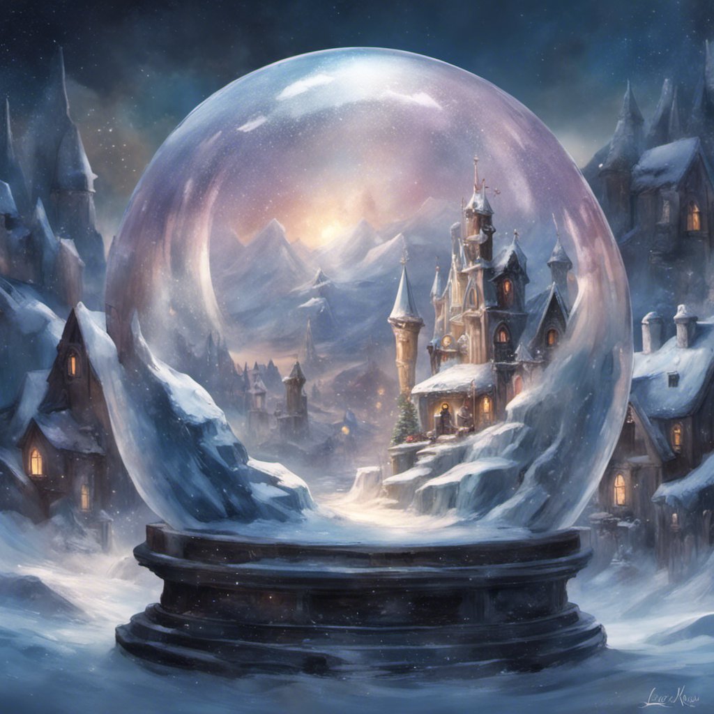 In the enchanting Klaus Universe, an Enchanted Snowglobe reveals a snowy cityscape with the majestic Luca tower standing tall.