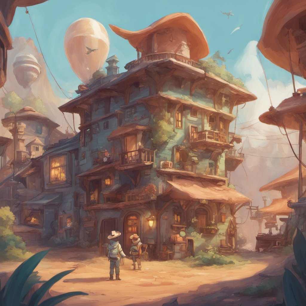 An illustration of Adventure Bay, a town with a lot of buildings.