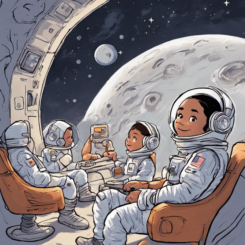 A group of Marvelous astronauts sitting in chairs on the Moon.