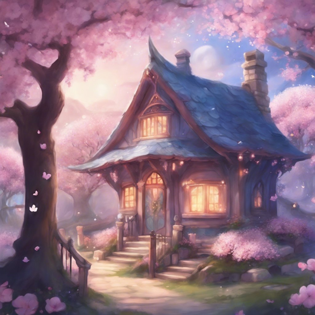 An image of Shagun's Enchanted Village with cherry blossoms in the background.