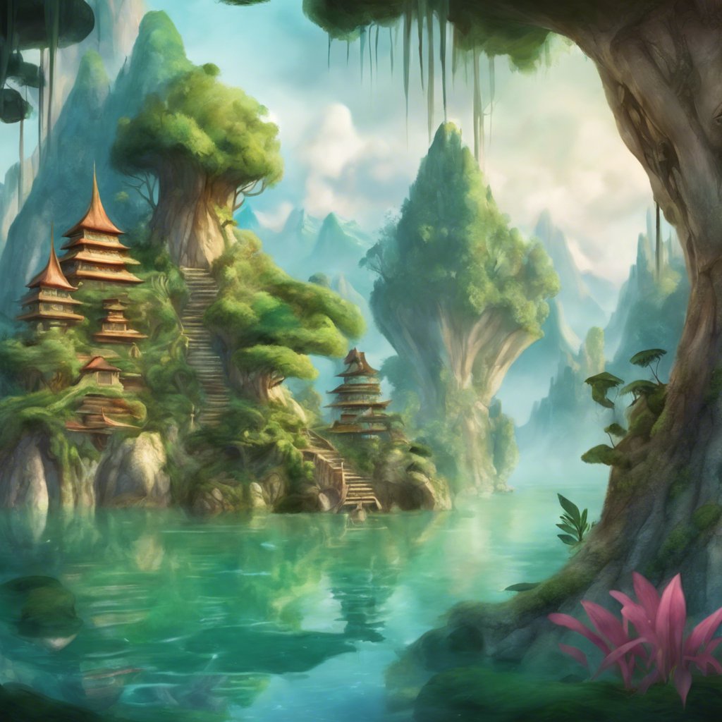 A fantasy landscape with a new dragon warrior guarding a majestic temple surrounded by lush trees.