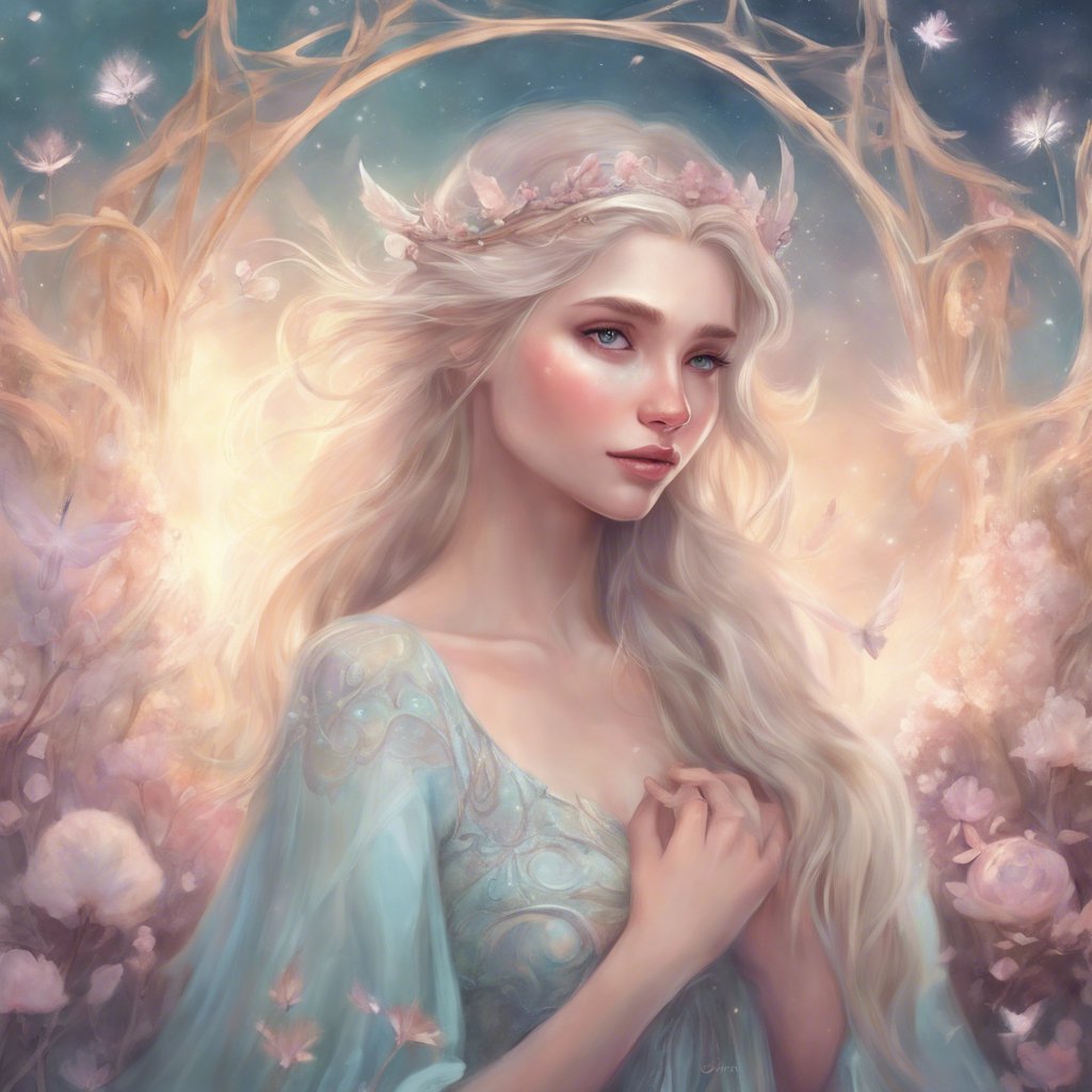 An illustration of Sophie's sparkling girl with long hair and a crown, truly a wishful sight.